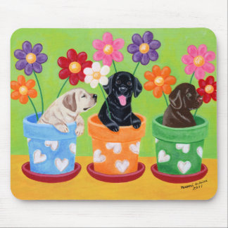 Flower Pot Labrador Puppies Mouse Pad