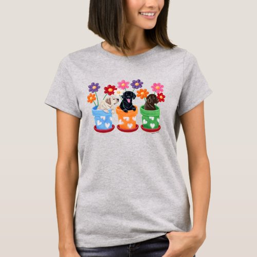 Flower Pot Labrador Puppies T_Shirt