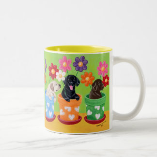 Flower Pot Labrador Puppies Two-Tone Coffee Mug