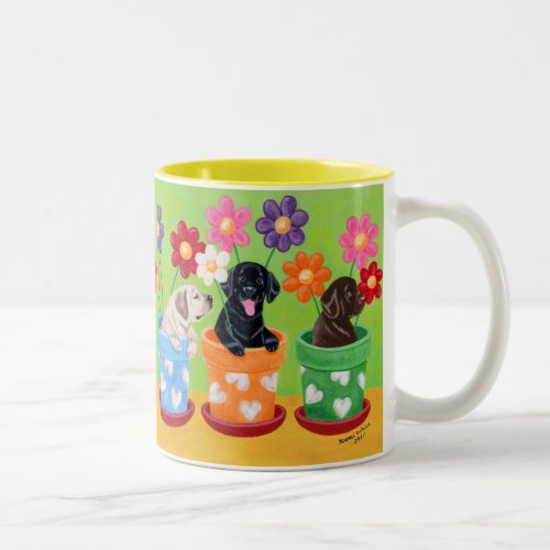 Flower Pot Labrador Puppies Two_Tone Coffee Mug