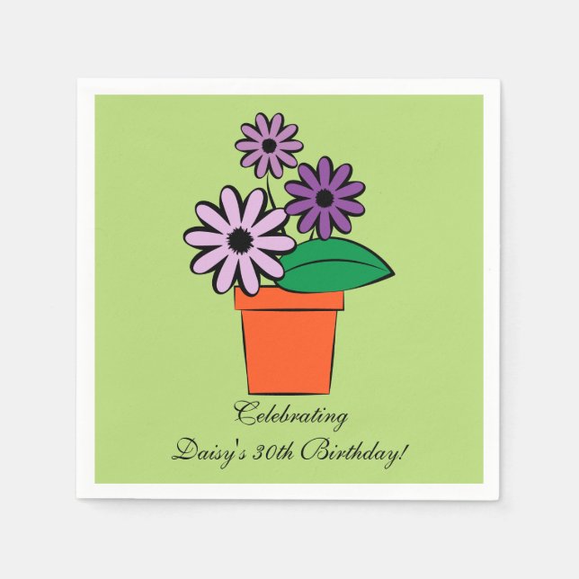 Flower Pot Purple Daisies Personalized Napkins (Front)