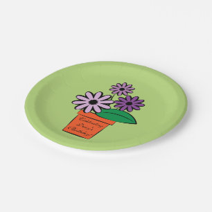 Flower Pot Purple Daisies Personalized Paper Plates