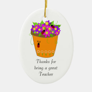 Flower Pot Teacher Thanks Ceramic Ornament