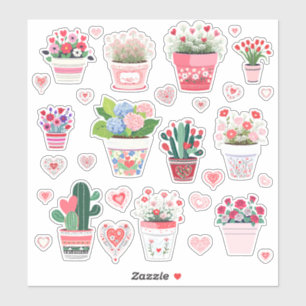 Flower Pot Valentine's Stickers