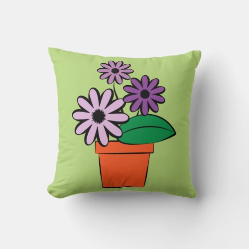 Flower Pots Purple Daisies Throw Pillow