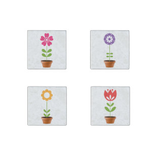 Flower Pots Stone Magnet
