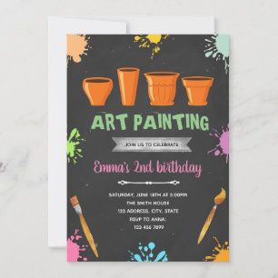 Flower pottery painting birthday party invitation