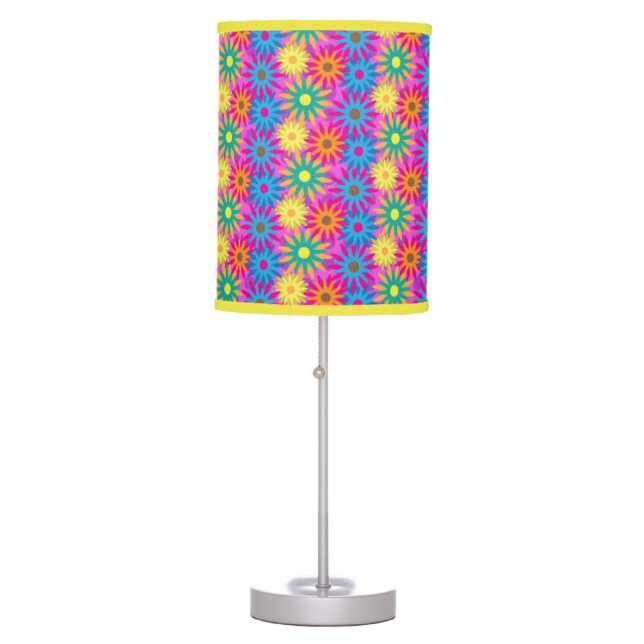 Flower Power 1960s Colorful Hippie Modern Chic Table Lamp (Front)