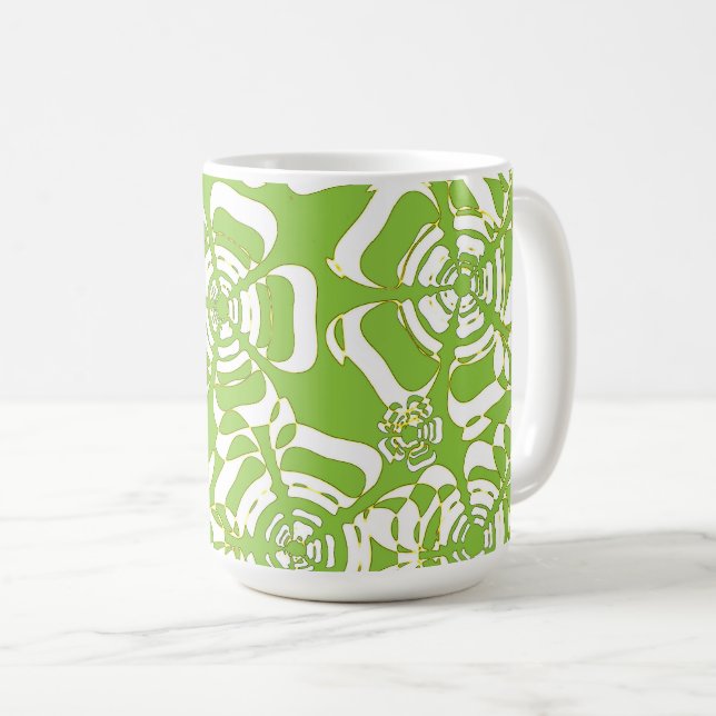 Flower Power 3 Green White Yellow and Black Coffee Mug (Front Right)