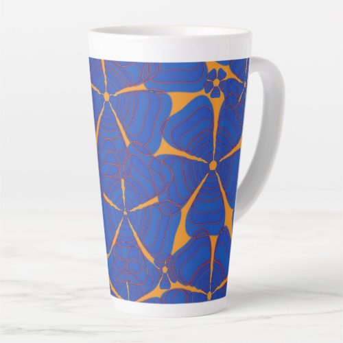 Flower Power 4 Blue with Red Accents on Orange Latte Mug