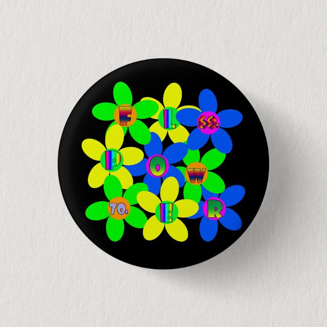 Flower Power 60s-70s Pinback Button (Front)
