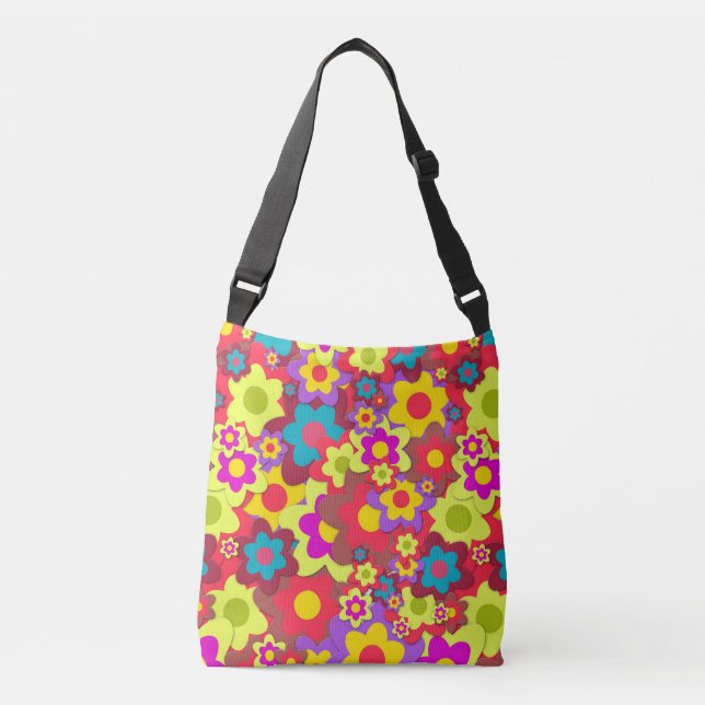 Flower Power 60's Adjustable Strap Tote Bag (Front)