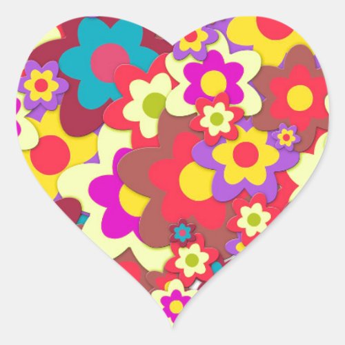Flower Power 60s hippy Heart Sticker