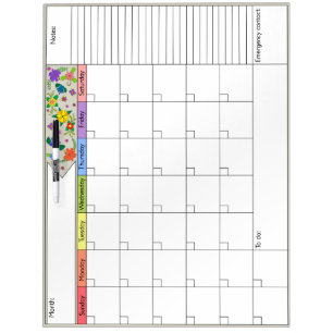 Flower Power 6W Calendar Dry Erase Board