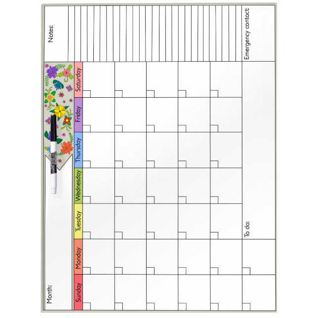 Flower Power 6W Calendar Dry Erase Board (Front)