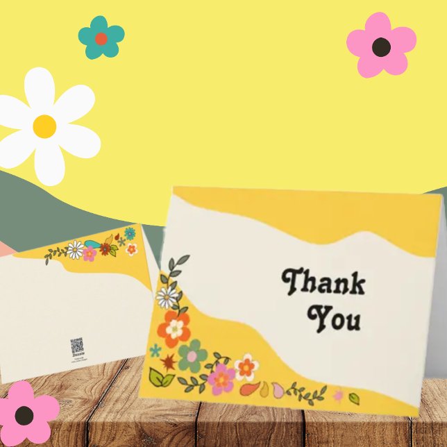 Flower Power 70's Botanical Thank You Card (Creator Uploaded)