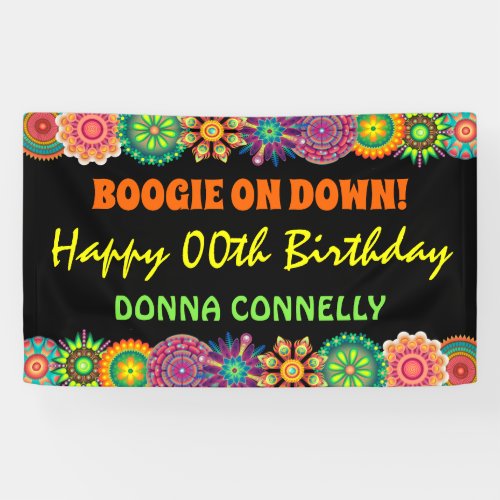 Flower Power 70s Colorful Birthday Party Banner