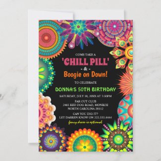 Flower Power 70's Colorful Birthday Party Invitation