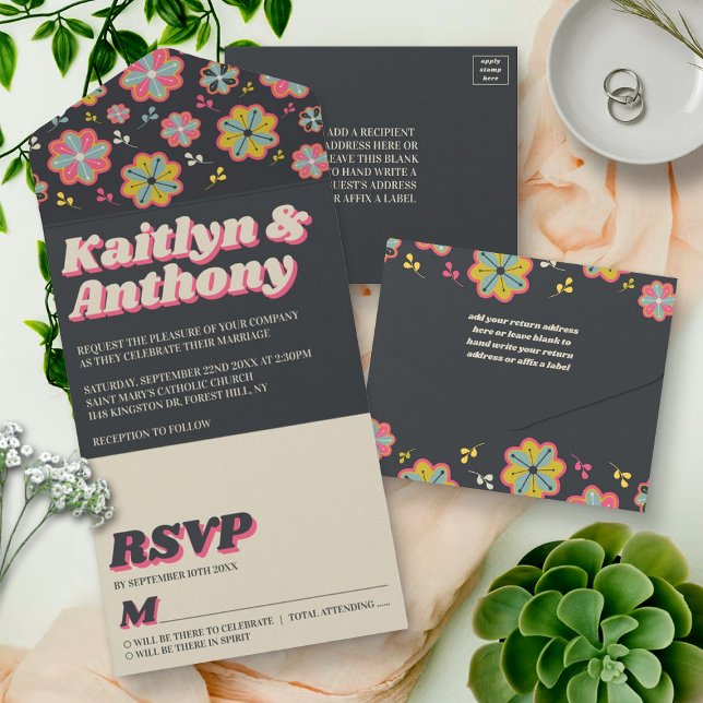 Flower Power 70's Retro Groovy Wedding All In One Invitation (Creator Uploaded)
