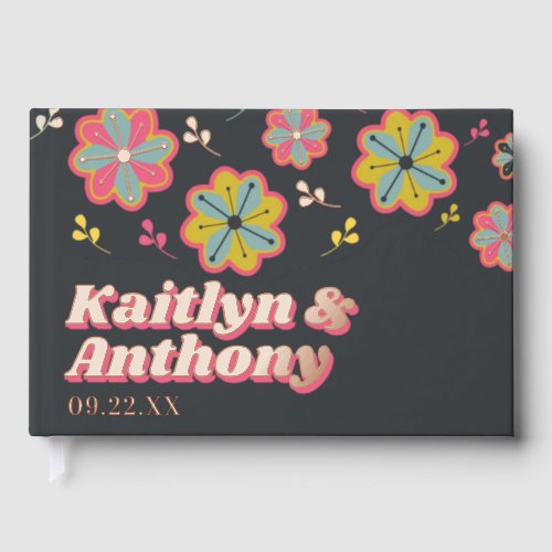 Flower Power 70s Retro Groovy Wedding Guest Book