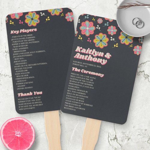 Flower Power 70s Retro Groovy Wedding Hand Fan