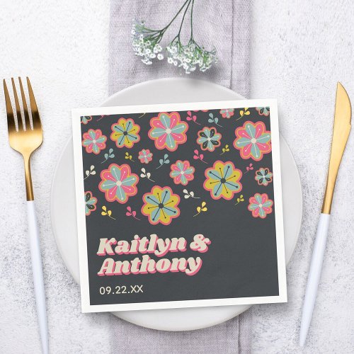 Flower Power 70s Retro Groovy Wedding Napkins