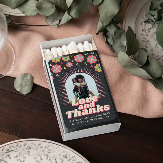 Flower Power 70's Retro Groovy Wedding Photo Matchboxes (Creator Uploaded)