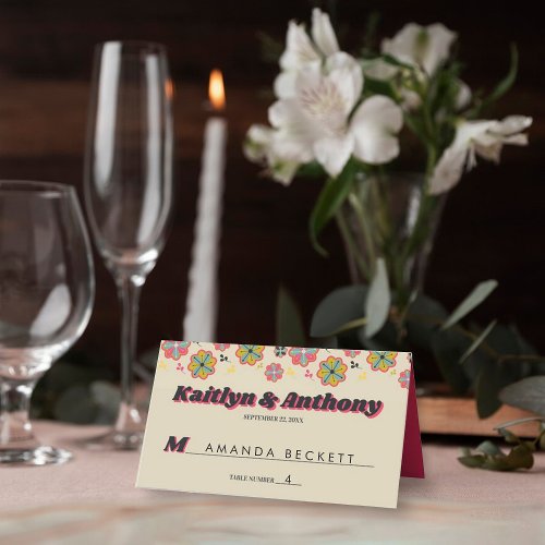 Flower Power 70s Retro Groovy Wedding Place Card