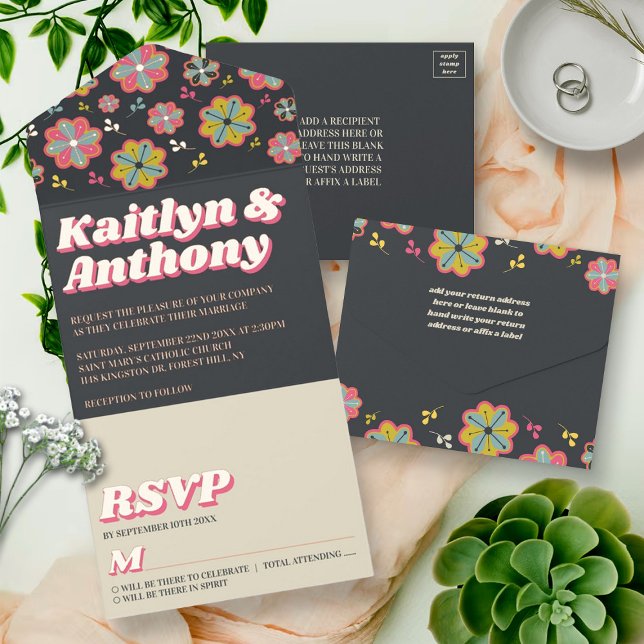 Flower Power 70's Retro Groovy Wedding Real Foil All In One Invitation (Creator Uploaded)