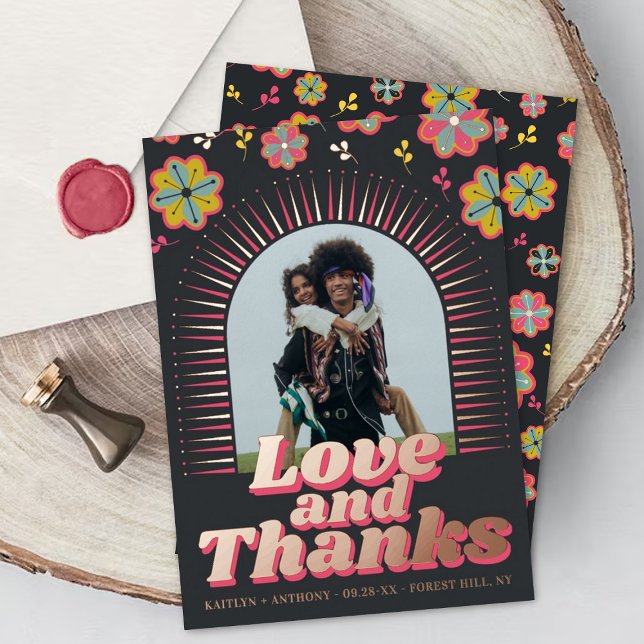 Flower Power 70's Retro Groovy Wedding Thank You Foil Invitation (Creator Uploaded)
