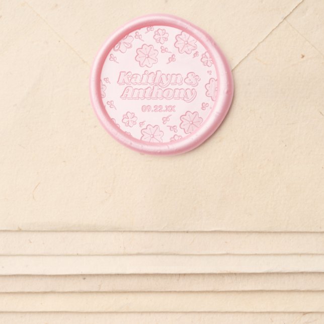 Flower Power 70's Retro Groovy Wedding Wax Seal Sticker (Front)