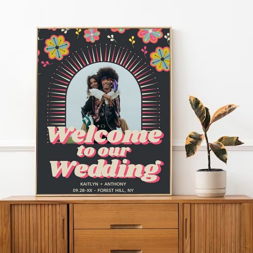 Flower Power 70s Retro Groovy Wedding Welcome Poster