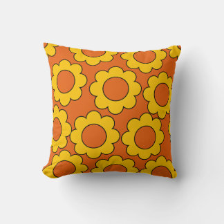 Flower power 80s yellow orange flower pattern throw pillow