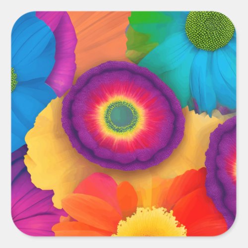 Flower Power A Vibrant and Colorful Floral Design Square Sticker