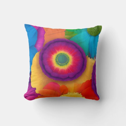 Flower Power A Vibrant and Colorful Floral Design Throw Pillow