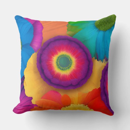 Flower Power A Vibrant and Colorful Floral Design Throw Pillow