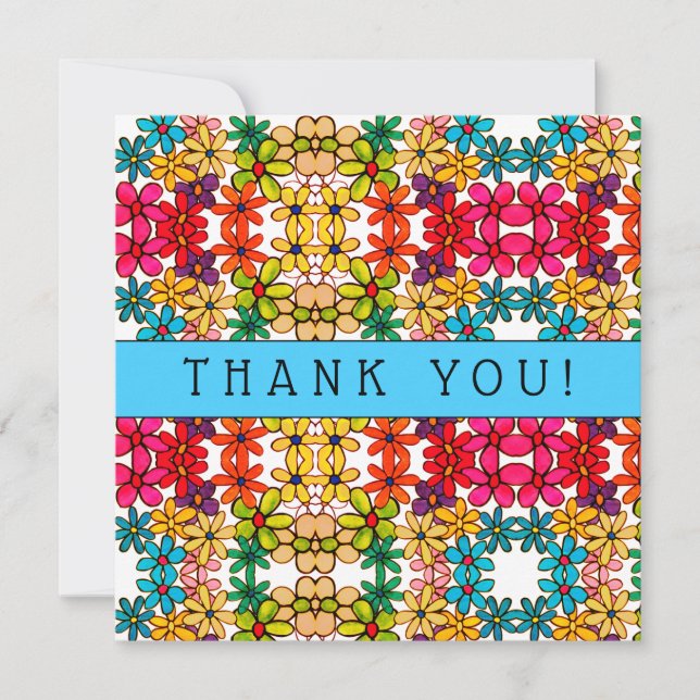 Flower Power Abstract Kaleidoscope Pattern Thank You Card (Front)