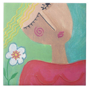 Flower Power Abstract Painting Ceramic Tile