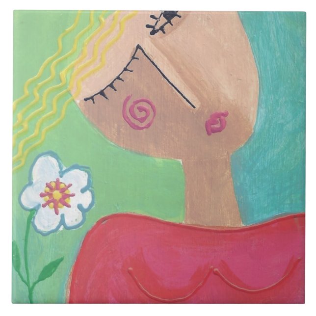 Flower Power Abstract Painting Ceramic Tile (Front)