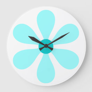 Flower Power - aqua Large Clock