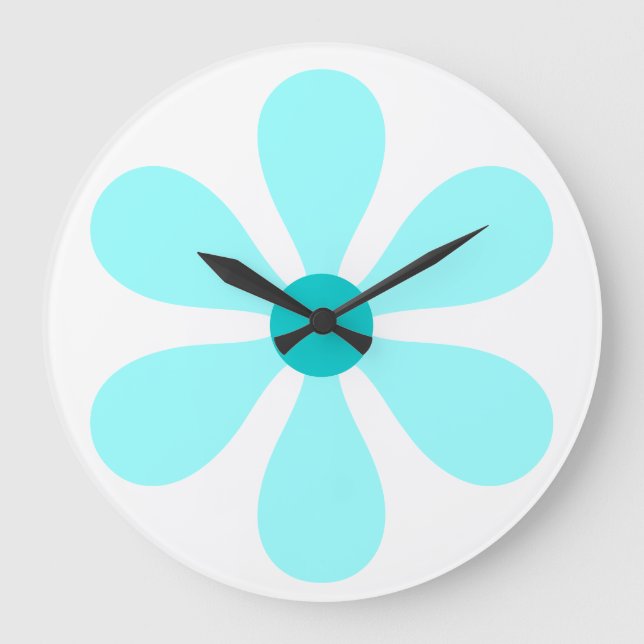 Flower Power - aqua Large Clock (Front)