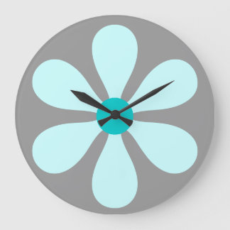 Flower Power - aqua Large Clock