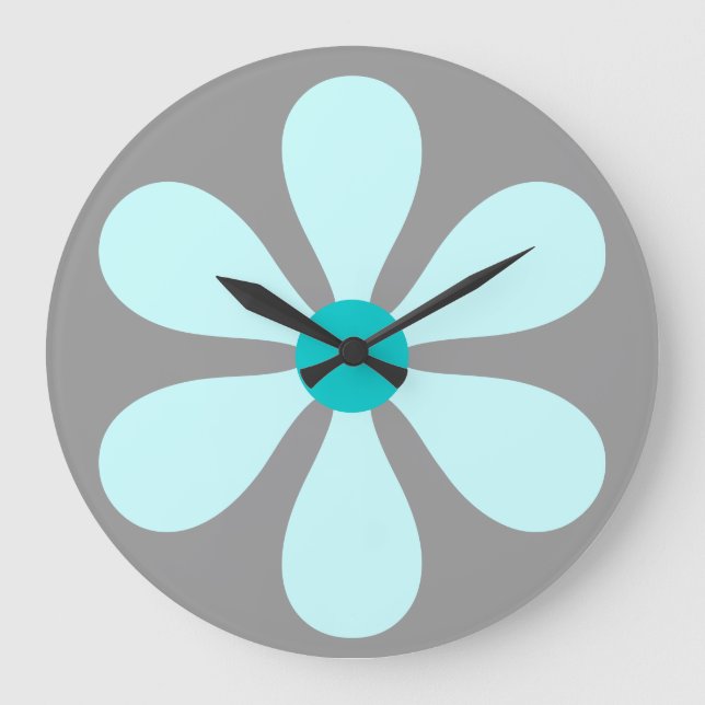 Flower Power - aqua Large Clock (Front)