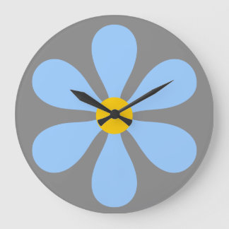Flower Power - blue Large Clock