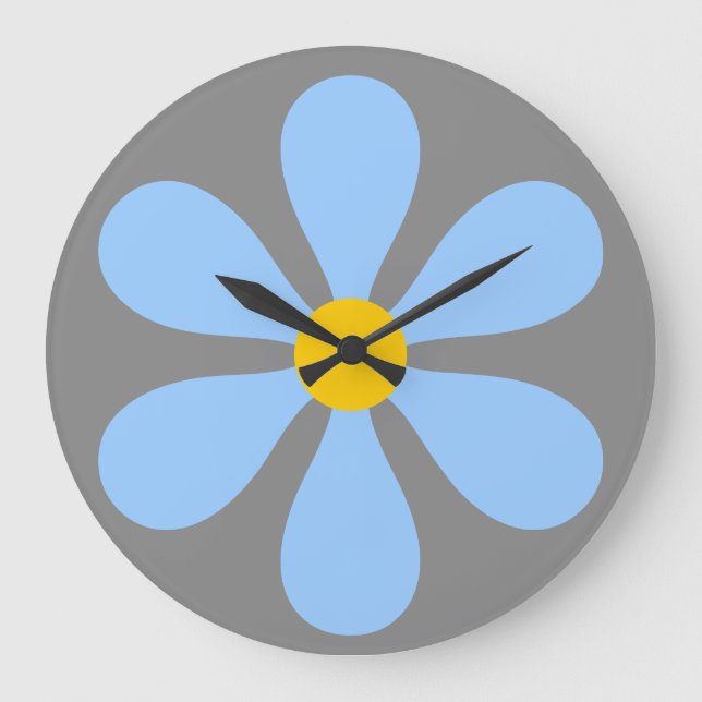 Flower Power - blue Large Clock (Front)