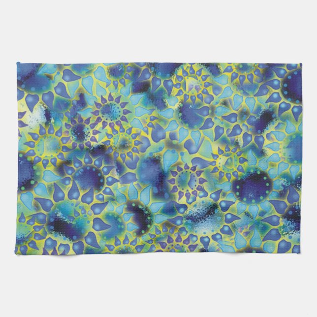 Flower Power Blue Petalled Flowers Towel (Horizontal)