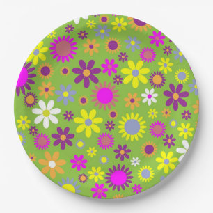 Flower Power Bright Green Paper Plates