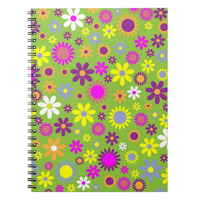 Flower Power Bright Green Pattern Notebook (Front)