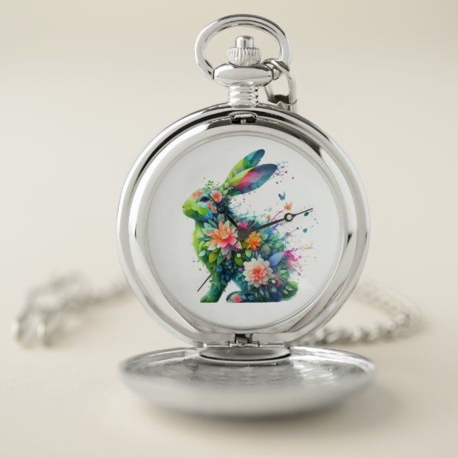 Flower Power Bunny Rabbit Pocket Watch (Inside)