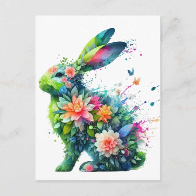 Flower Power Bunny Rabbit Postcard (Front)